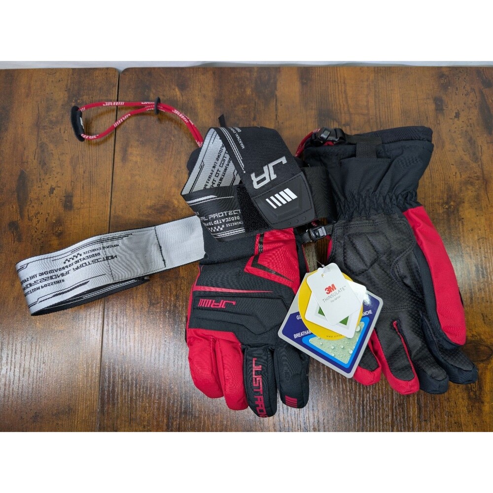 JUST1 Racing Youth Medium Winter Gloves Black Red Ski Snowmobile NWT